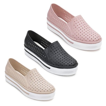 Tênis De Borracha Feminino Slip On Plataforma