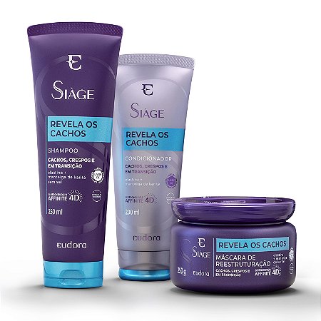 Combo Revela os Cachos: Shampoo 250ml + Máscara 250g + Condicionador 200ml