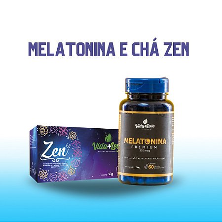 Kit Sono tranquilo Melatonina Premium 60caps e Zen chá 30 sachês para o fim da sua insônia