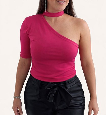 Blusa Um Ombro Só - Rosa | Preta