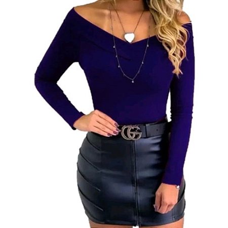 Blusa Ombro a Ombro Manga Longa Decote V