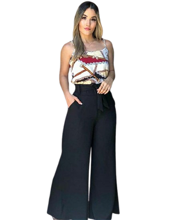 Calça Pantalona com Bolsos tipo Faca e Amarração