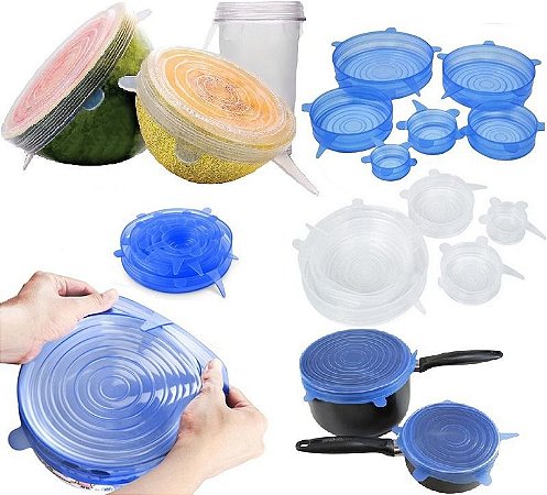 Kit Tampas Panela Silicone Pote Forma Elásticas Universal 6u