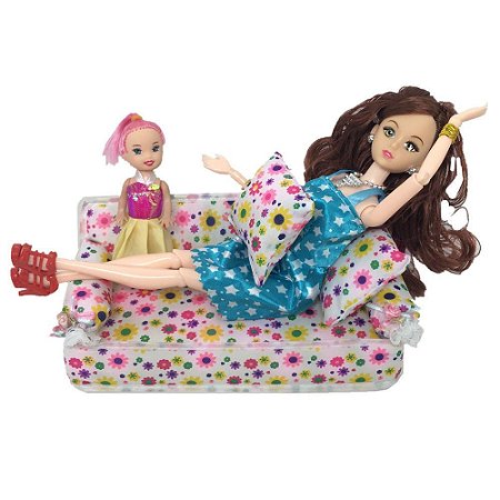 Sofá Bonecas Barbie Flores Algodão Acessórios De Brinquedo