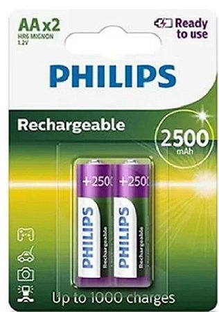 Pilhas Recarregavel Philips 2500mah Aa original Kit C/ 2 Un