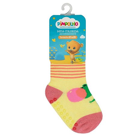 Meia Infantil Colorida Com Antiderrapante Amarelo Jacaré 21-25 - Pimpolho