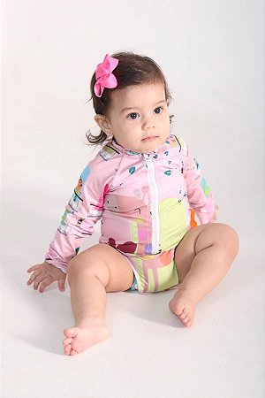 Maiô Com Proteção Solar Zíper Paisagem na Janela- Panda Pool