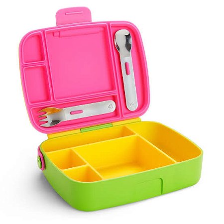 Lancheira Bento Box Com Talheres Amarela/ Verde e Rosa - Munchkin