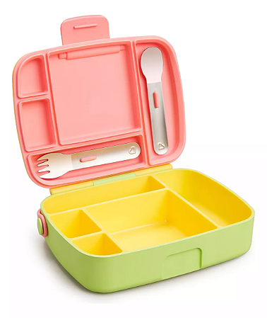 Lancheira Bento Box Com Talheres Amarela/ Verde e Rosa - Munchkin