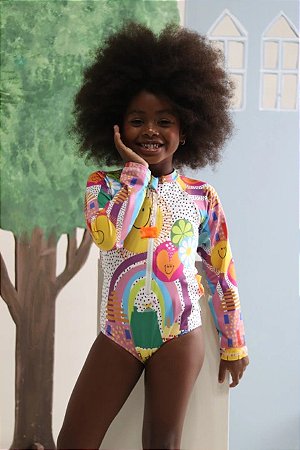 Maiô Ziper Com Proteção UV Vilarejo- Panda Pool