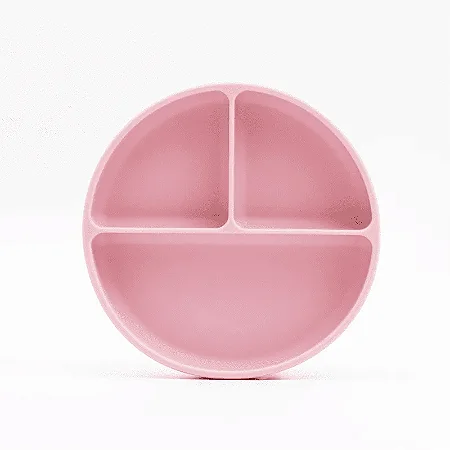 Prato Infantil Silicone com Divisórias e Ventosa Rosa Petit Piá