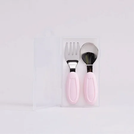 Kit Talher Infantil em Aço Inox e Silicone com Estojo Rosa Petit Piá
