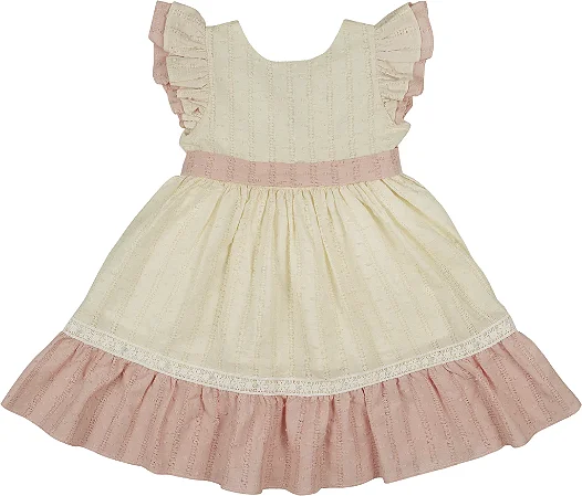 Vestido bege com detalhe rosê maquinetado - Bárbara Kids
