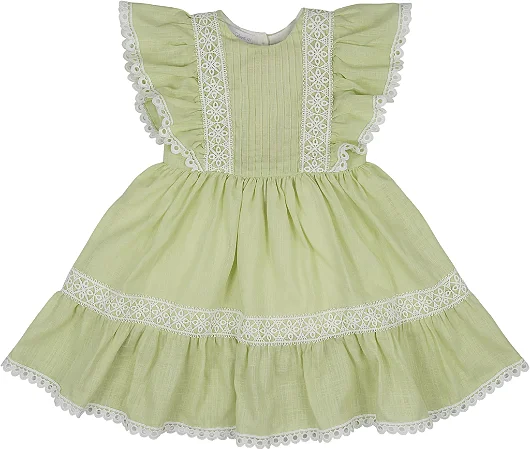Vestido com Babados e Renda Guipir Verde - Bárbara Kids
