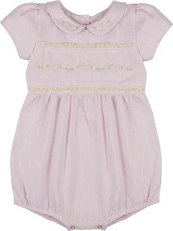 Romper Bordado Floral em Linho - Bárbara Kids