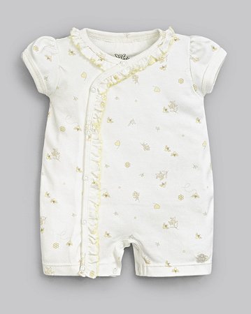 Macacão Curto Estampado Em Suedine Pima Amarelo Abelha - Anjos Baby