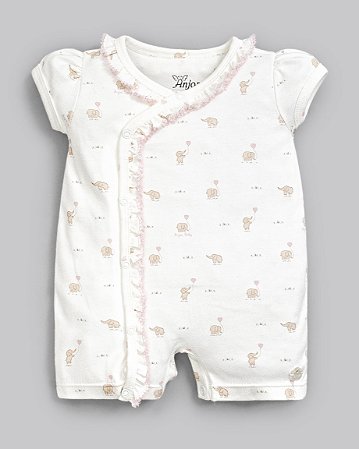 Macacão Curto Estampado Em Suedine Pima Rosa Elefante - Anjos Baby