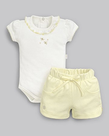 Conjunto Body e Short Suedine Pima Abelha Amarelo - Anjos Baby