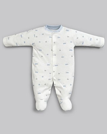 Macacão Longo Estampado Em Suedine Pima Azul Transportes - Anjos Baby