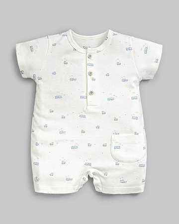 Macacão Curto Estampado Em Suedine Pima Azul Transportes - Anjos Baby