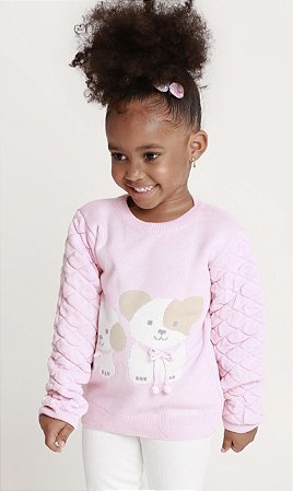 Sweater Manga Longa Tricô Rosa Dog - Minilady