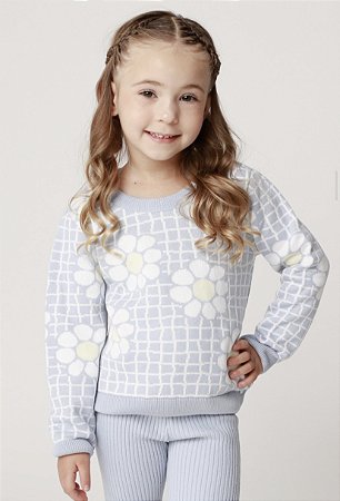Sweater Manga Longa Tricô Margaridas - Minilady