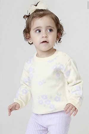 Sweater Manga Longa Tricô Liberty Amarelo - Minilady