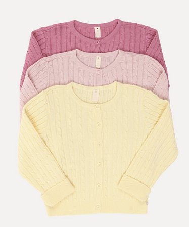 Cardigan Tricô Bella Kids Rosa Kids - Minilady