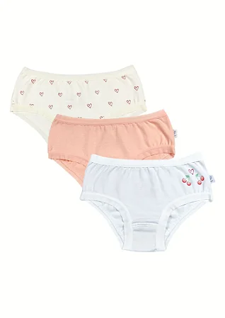 Kit Calcinhas 3 Unidades 100% Algodão Cerejinha - Luna