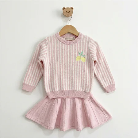 Conjunto Infantil de Tricô Limão Rosa - Minilady
