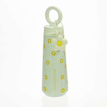 Garrafa Isotérmica 450 ml, c/ Dupla Camada de Aço Inox Florzinha Amarela - Florie