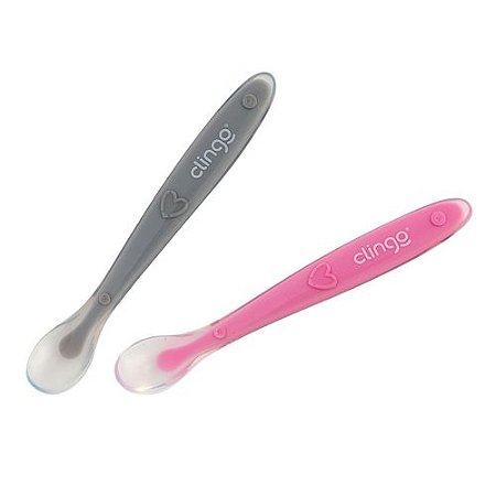 Kit Colheres de Silicone Premium Rosa e Cinza 2 Unidades - Clingo