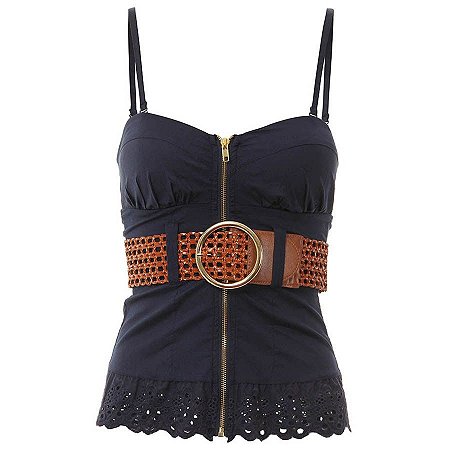 Corselet Detalhe Em Renda Laise + Cinto Tressê Lara 141160C - Marinho
