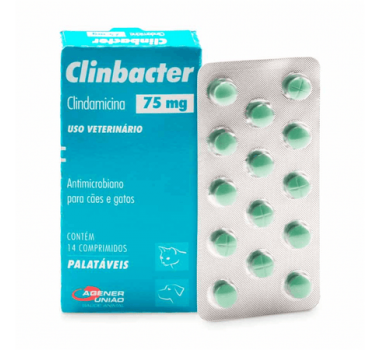 Antimicrobiano Clinbacter 75mg Agener União para Cães e Gatos - 14 comprimidos