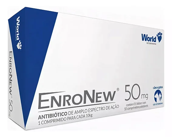 Enronew 50mg Cães e Gatos C/10 Comprimidos - World Enrofloxacina
