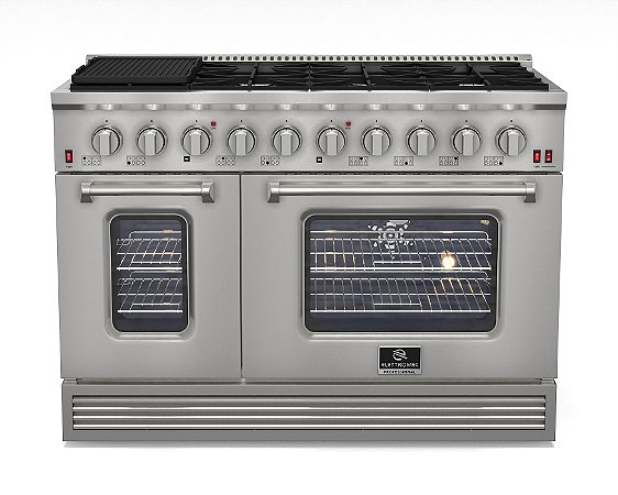 Fogão Freestanding Elettromec Profissional 8 Queimadores com 2 Fornos à Gás 156 Litros Inox 122cm 110V