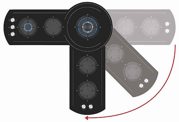 Cooktop Tecno Original Rota Gás 5 Bocas Vitrocerâmico 151cm 220V