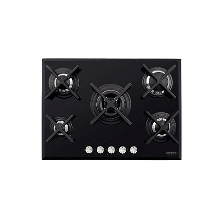 Cooktop a Gás Tramontina Design Collection Penta Glass Flat em Vidro Temperado e Trempes em Ferro Fundido com Acendimento Automático 5 Queimadores