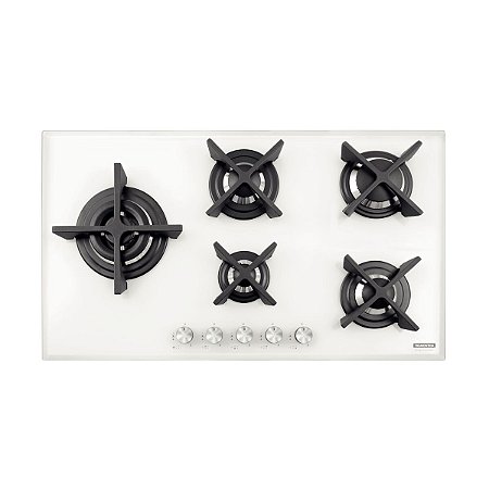 Cooktop a Gás Tramontina Design Collection Penta Glass Flat em Vidro Temperado e Trempes em Ferro Fundido com Acendimento Automático 5 Queimadores