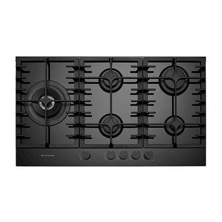 Cooktop Elettromec Vetro à Gás 5 Bocas Tripla-Chama Vidro Preto 87cm Bivolt - CKG-5Q-90-VT-3TNA