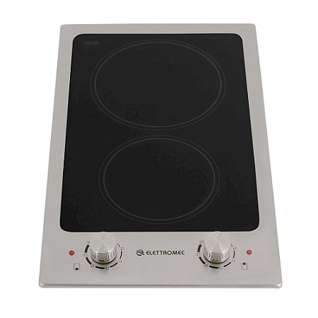 Cooktop Dominó Elettromec Elétrico Vitrocerâmico 2 Bocas DV-2Q-30-XQ-2ZEA Inox e Vidro Preto 30cm 220V