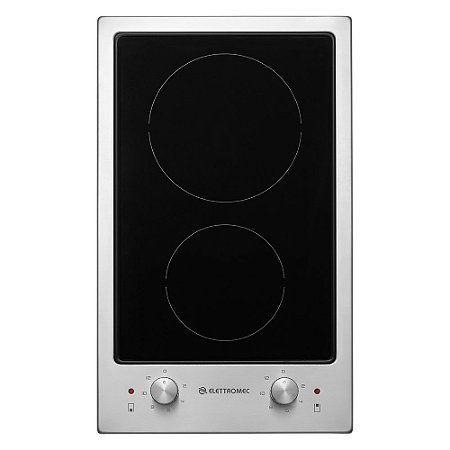 Cooktop Dominó Elettromec Elétrico Vitrocerâmico 2 Bocas Inox e Vidro Preto 30cm 220V
