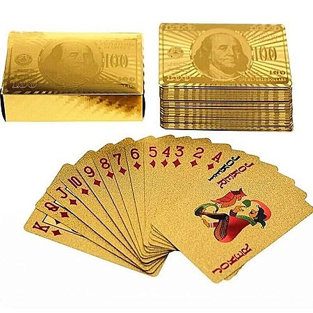 Baralho Dourado Ouro 24k Dollar Poker Cartas Jogos P'agua