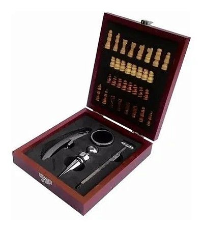 Kit De Acessorios Para Vinho + Mini Jogo De Xadrez Luxo