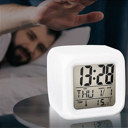 Relógio Cubo Digital Led Colorido Alarme Despertador