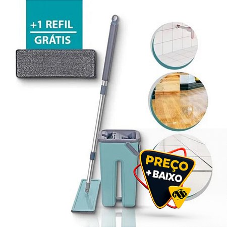 Rodo Mop Flat E Balde Para Limpeza De Piso