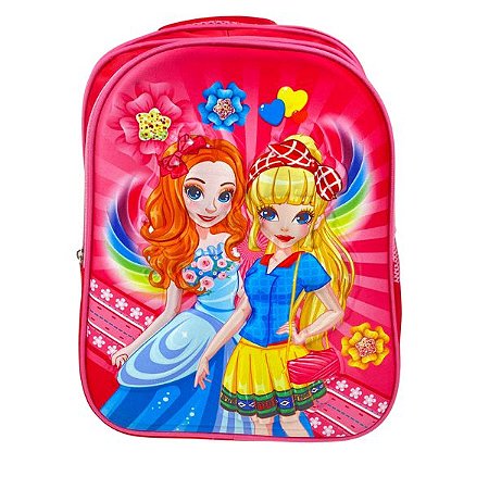 Mochila Escolar Infantil Feminina Princesa e Camponesa Estampa 3D