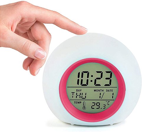 Relógio Despertador Redondo Digital Led Colorido Alarme De Cabeceira
