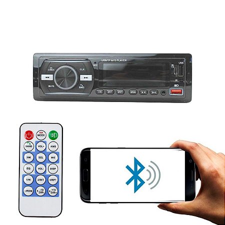 Rádio Veicular Com Bluetooth Controle Remoto Reprodutor Multimídia MP3 FM USB TF Mod. 10289