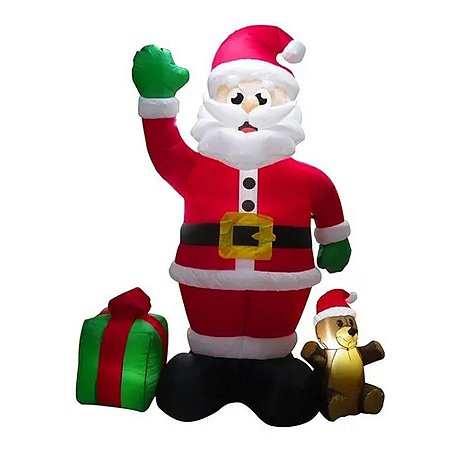 Papai Noel 2,4m Grande Inflável Presente Urso Natal Enfeite Natalino Iluminado Decoração